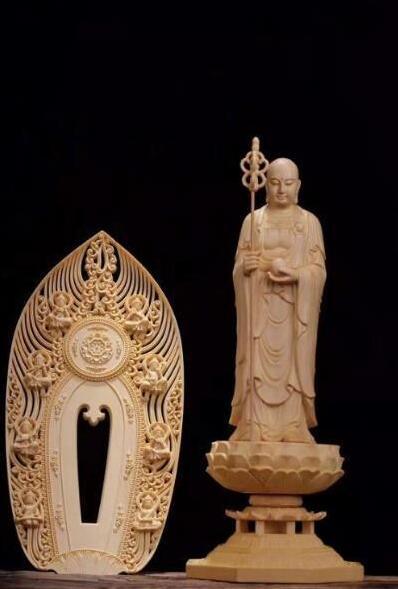 登場 総檜材 木彫仏像 仏教美術 精密細工 仏師 仕上げ品 地蔵菩薩立像 