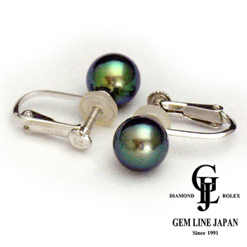 最上の品質な K18WG アコヤ真珠(染め）7.5mm WGイヤリング 真珠