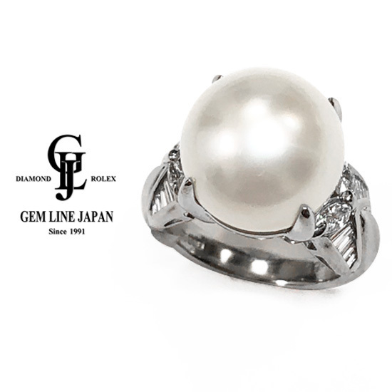お得セット 南洋パール リング プラチナ 0.65ct ダイヤモンド 14mm 白蝶（しろちょう）真珠