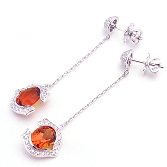  unused goods Charriol citrine / diamond go in K18WG earrings 