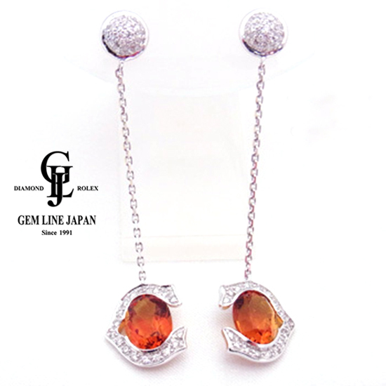  unused goods Charriol citrine / diamond go in K18WG earrings 