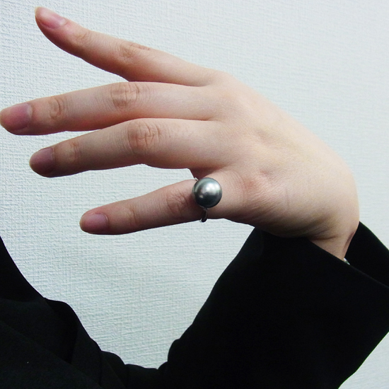 黒蝶パール 12mm ダイヤモンド 0.20ct プラチナ リング