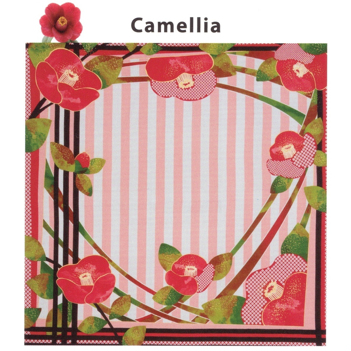 ディア・レディーふろしき「椿（つばき）Camellia 」二四巾　約97cm（ワイン、一升瓶、お買い物用に）　y016-051041_画像1