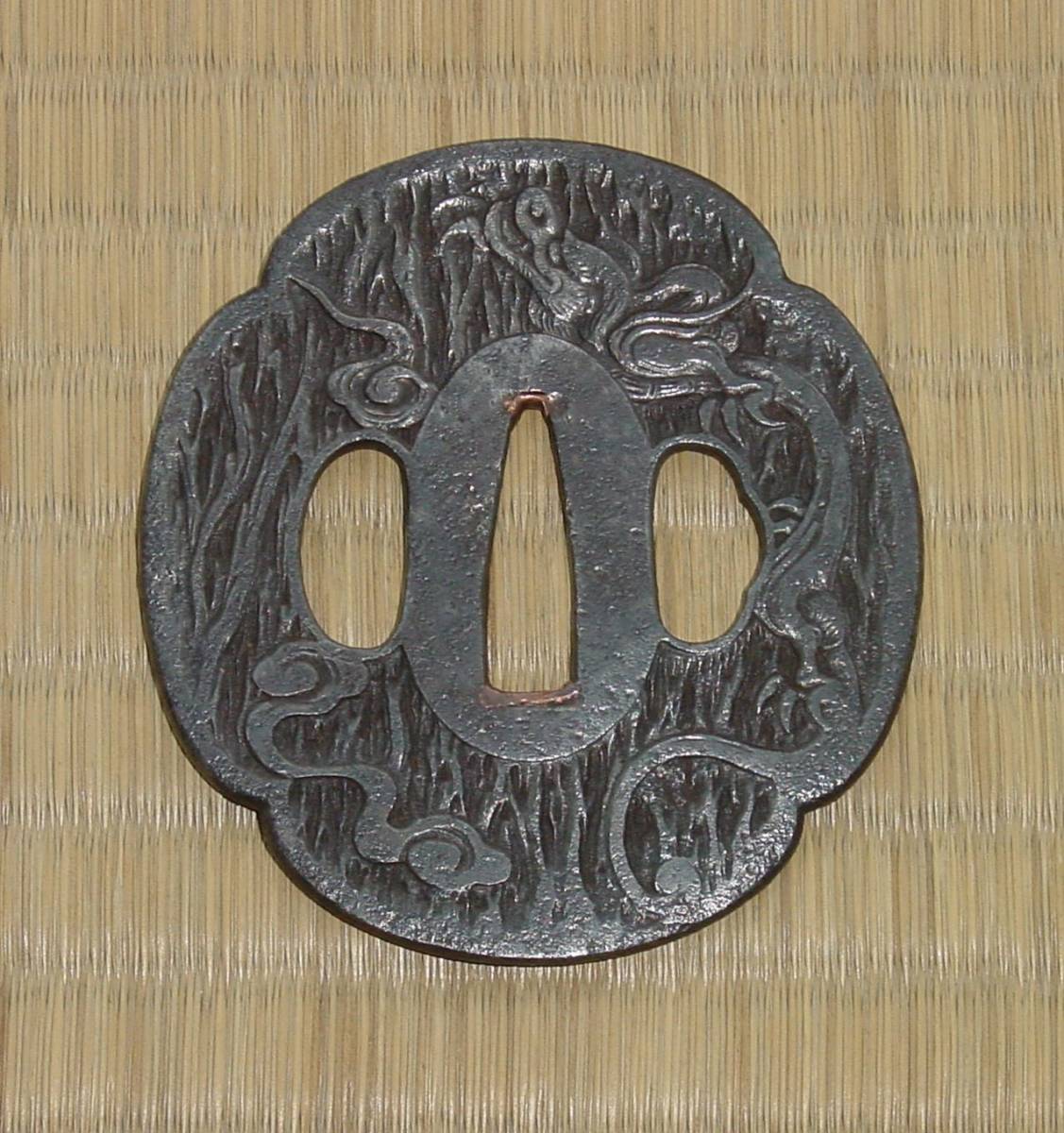 鍔 鉄地 龍図 200g アンティーク-