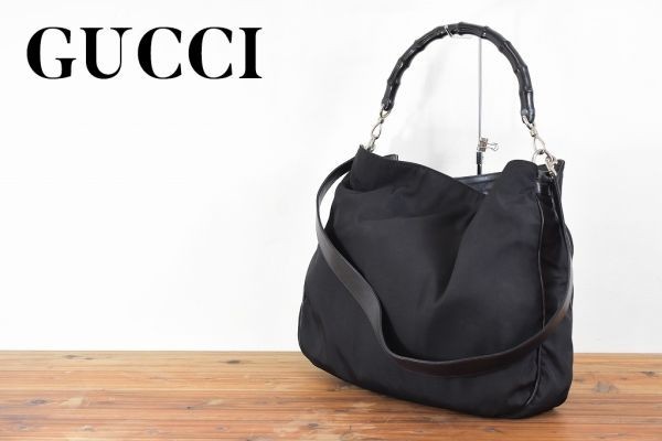 SS A1666 GUCCI グッチ ナイロン レザー 2WAY ハンド セミショルダー