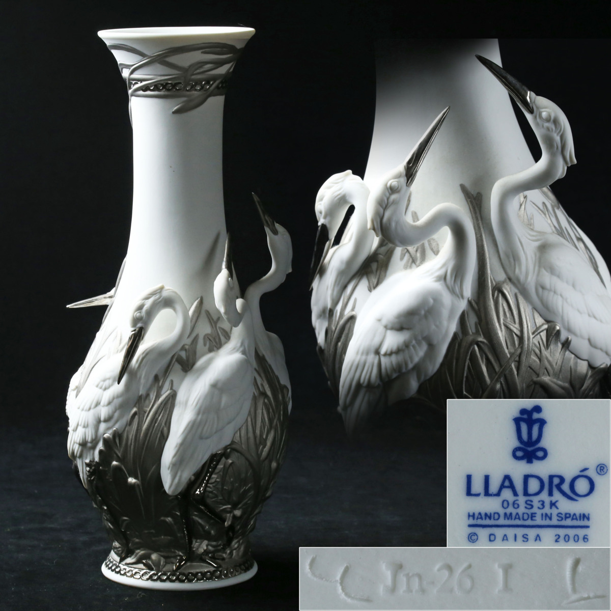 【昊】極上品 本物保証 LLADRO リヤドロ 「白サギの王国」 花瓶 高さ35.2cm 磁器人形[13D18Bi] _画像1