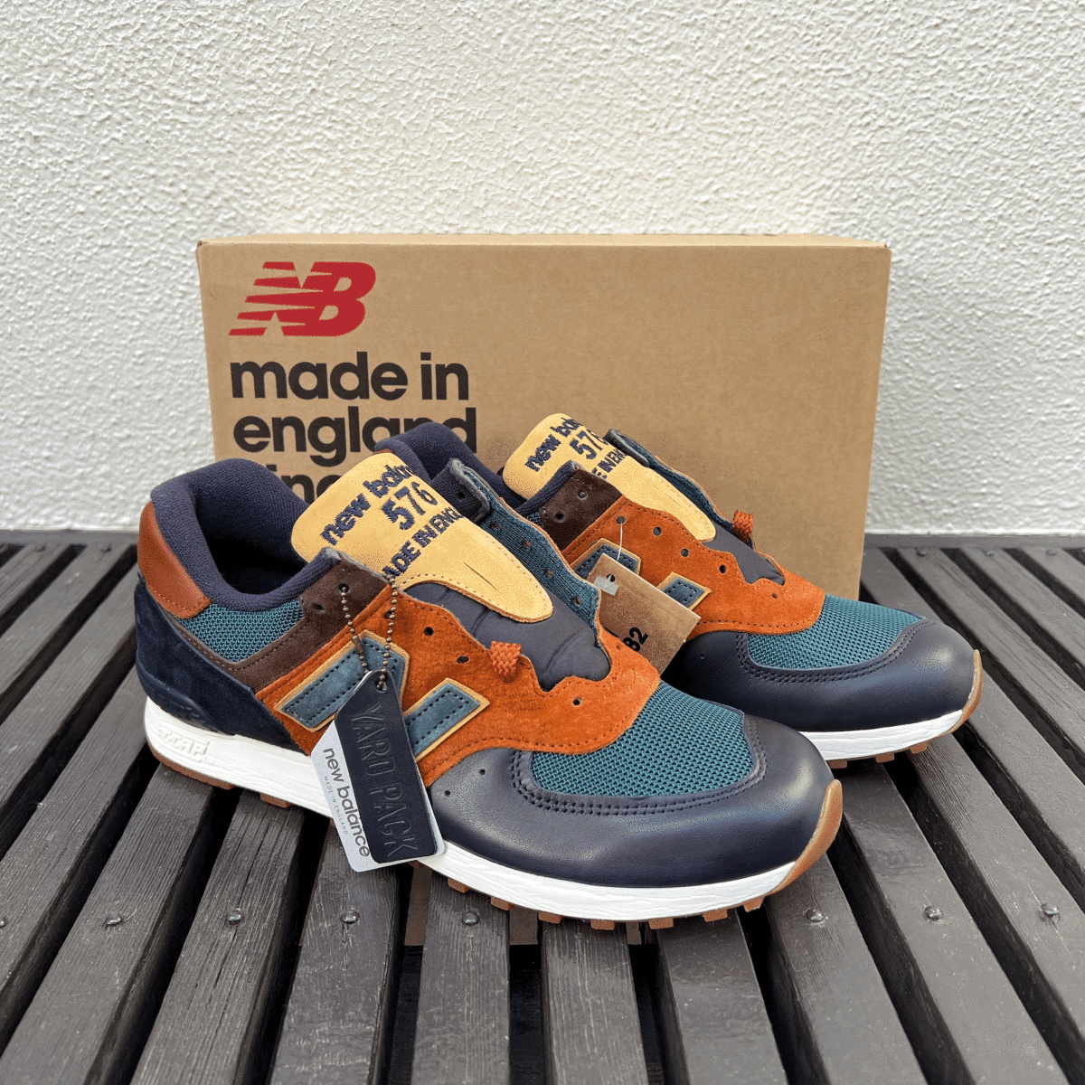 NB原宿店&公式オンラインストア限定 UK制 NEW BALANCE M576YP【MiUK YARD PACK】US7.5D 25.5cm レザー スエード ネイビー×ブラウン 紺/茶