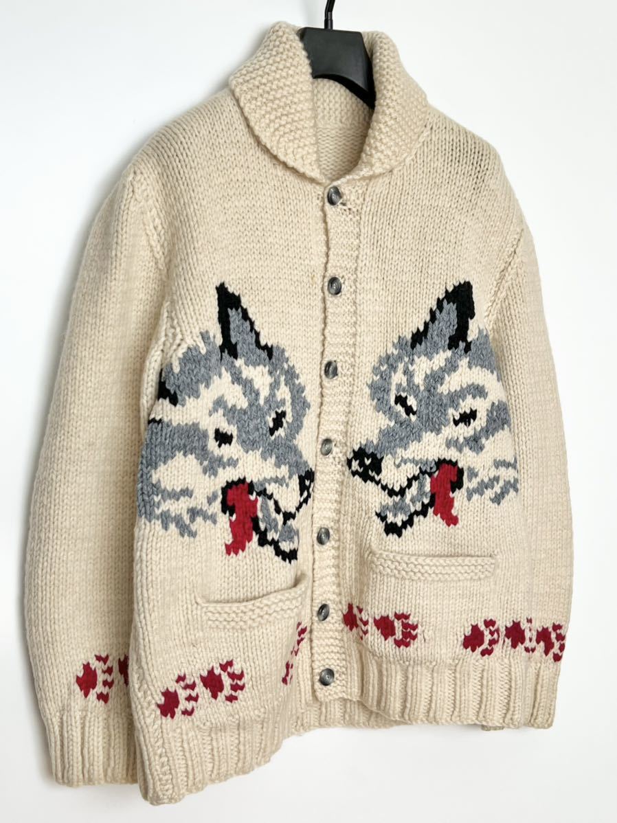  редкость *50s Wolf кушетка n свитер оригинал Vintage Vintage шерсть вязаный кардиган . oo kami кушетка n свитер 60s