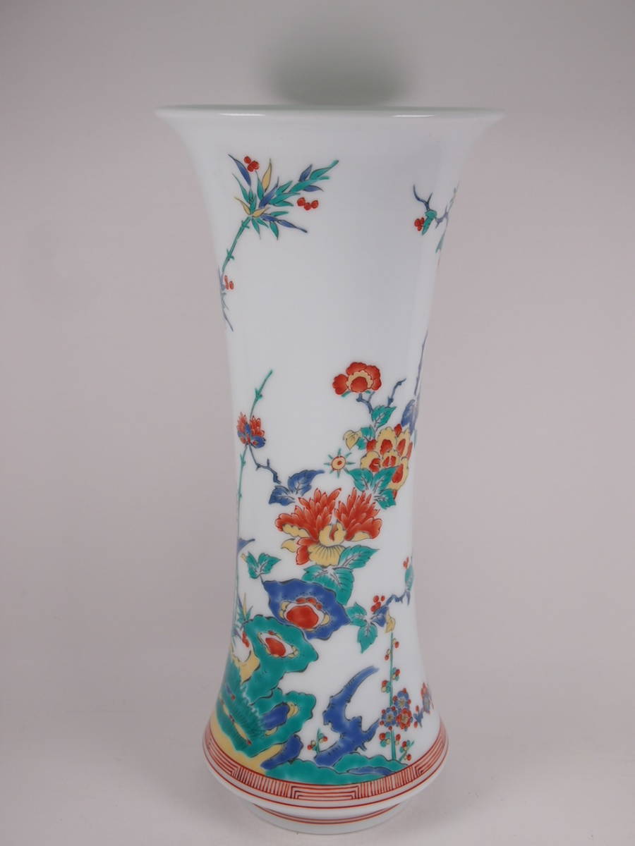 ヤフオク! - 日肥其泉 昭和年製 柿右衛門写し 色絵 岩牡丹梅竹文 花瓶...