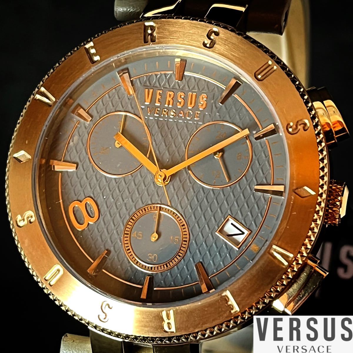 VERSUS VERSACE ゴールド クロノグラフ メンズ 腕時計