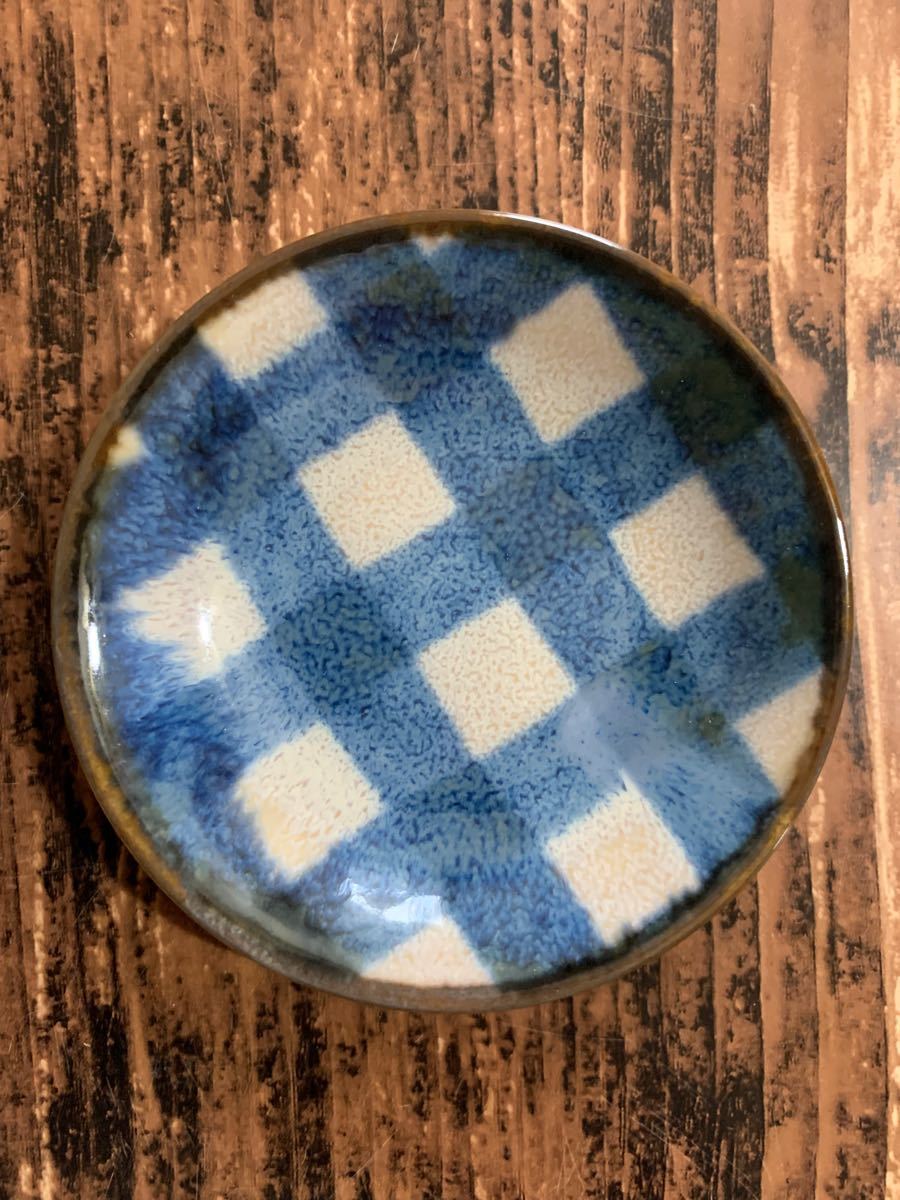 ブルーチェック小皿5枚 青×白 9cm 日本製 和洋食器 醤油皿 美濃焼 オシャレ