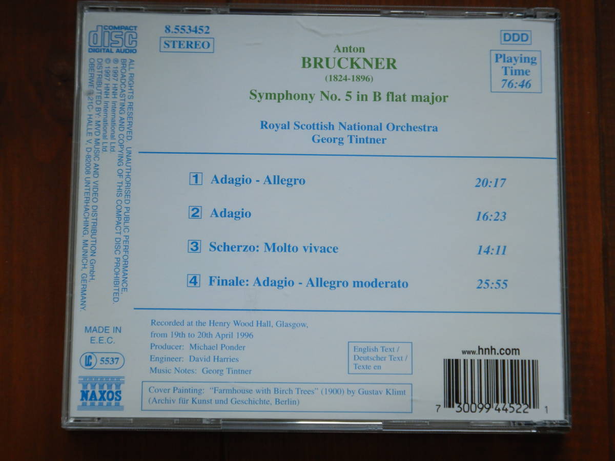 1425◆BRUCKNER Symphony No.5 輸入盤 ブルックナー 交響曲第5番 ロイヤル・スコティッシュ管弦楽団 指揮：ゲオルク・ティントナー _画像3