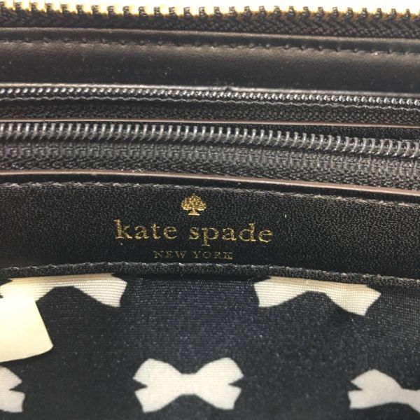 KZ1589★kate spade ボーダー柄 リボン財布★黒/ベージュ ケイトスペード エナメル_画像8