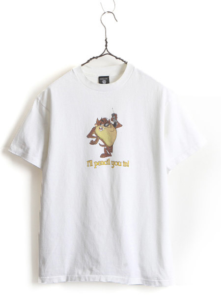 90s ■ ワーナー タズマニアンデビル プリント 半袖 Tシャツ ( メンズ レディース M ) 古着 90年代 ルーニー テューンズ キャラクター 白