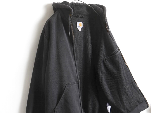 US企画 人気 黒 ■ CARHARTT Rain Defender 裏サーマル フルジップ スウェット フード パーカー ( メンズ M ) 古着 カーハート ジャケット_画像6