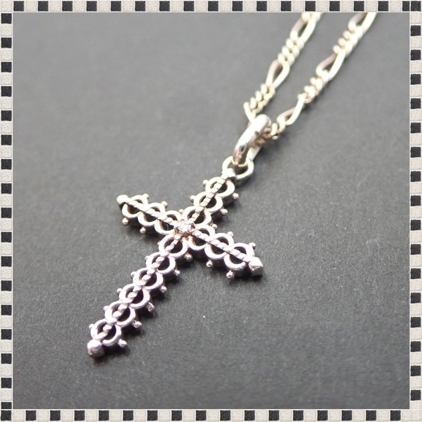 NOJESS Nojess SV925 silver necklace Cross charm diamond attached 6.4g