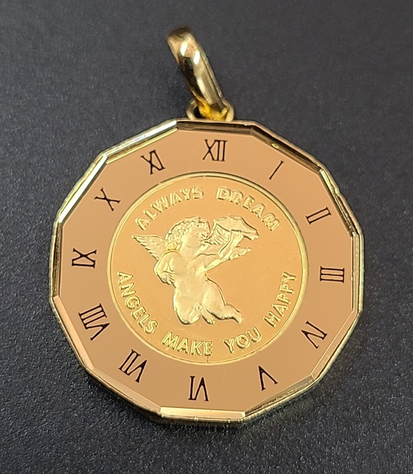 トップ K24 エンジェル金貨 1/25oz 純金コイン 999.9 GOLD 両面ガラス K18装飾枠 ネックレス ペンダント ゴールド