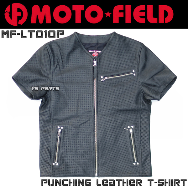 【在庫僅少】 [上質革]MF-LT010PバッファローパンチングレザーメッシュTシャツ/メッシュレザーTシャツ3L[内ポケット3箇所/ウエスト調整マチ付ファスナー] XLサイズ以上