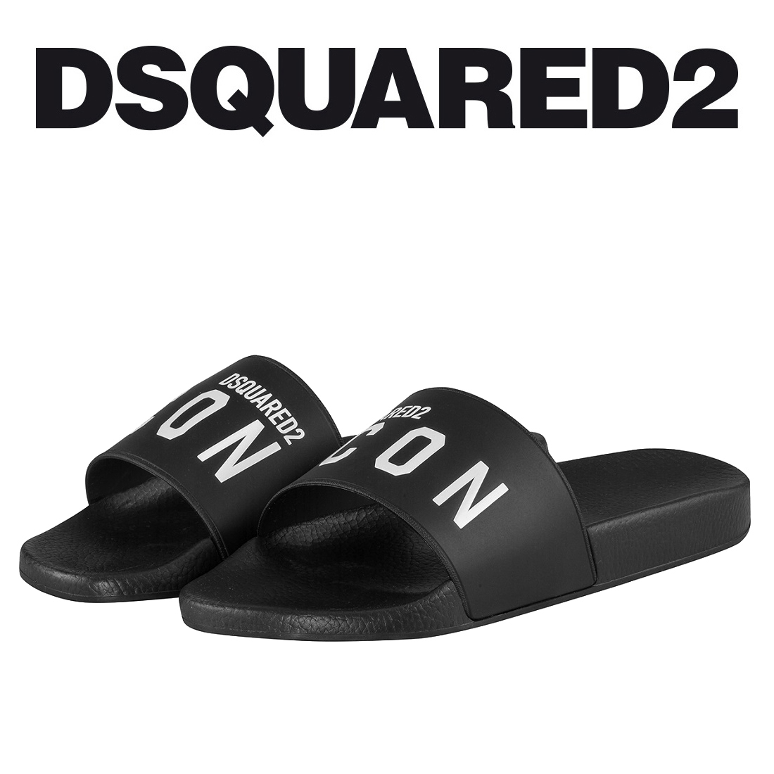 送料無料 5 DSQUARED2 ディースクエアード ブラック ラバー サンダル