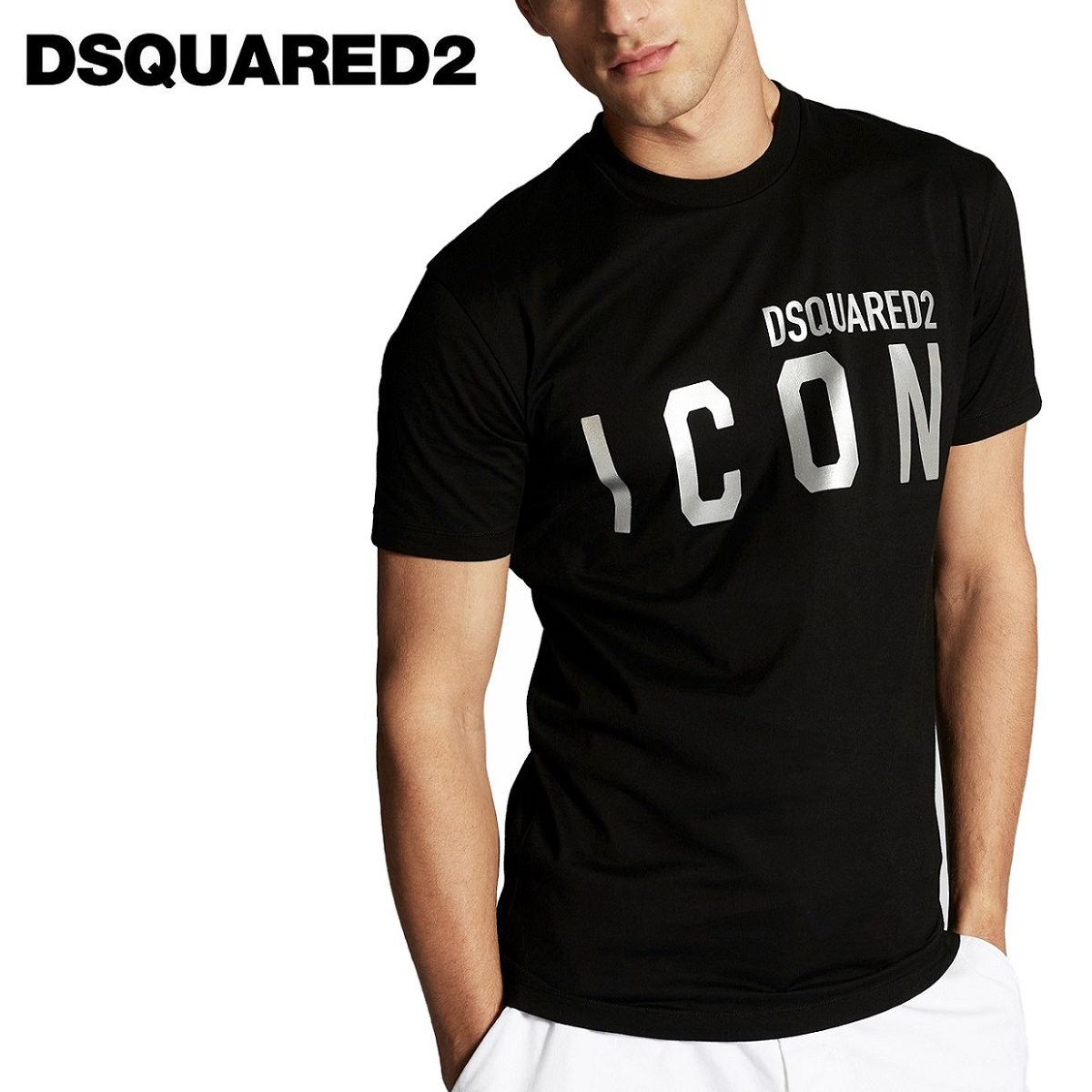 人気No.1 送料無料 DSQUARED2 国内正規総代理店アイテム ディースクエアード S79GC0019 ブラック M ICON size Tシャツ ロゴ