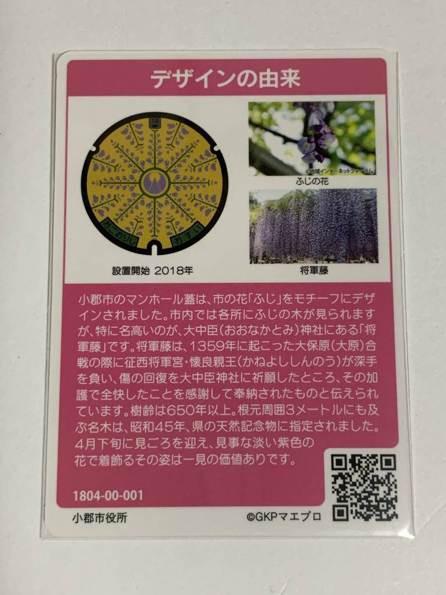 マンホールカード 第7弾 福岡県 小郡市（A001）１枚 「ロットナンバー 001」 ミニレター発送可 ふじの花 将軍藤_画像2