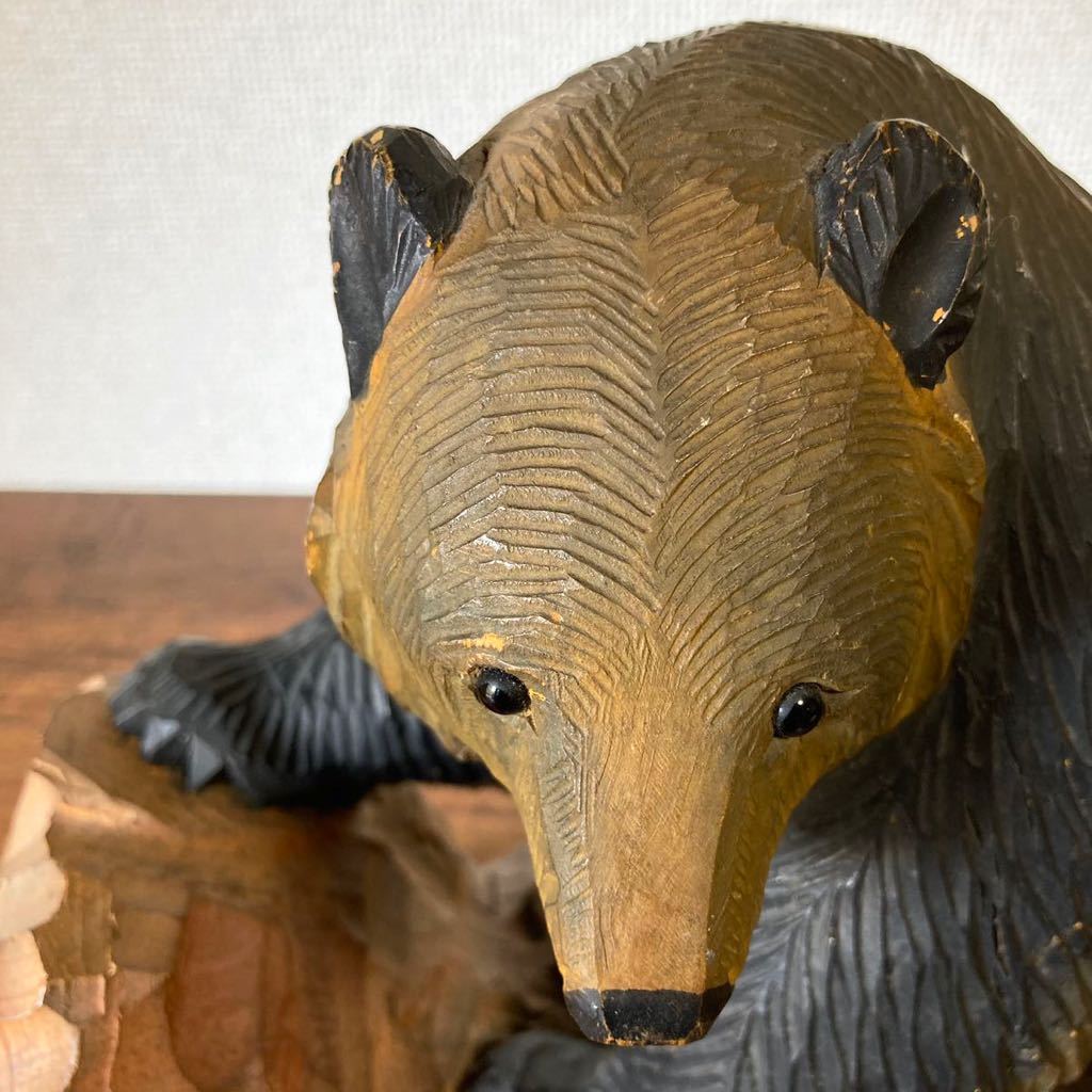 銘なし 木彫りの熊 くま クマ 昭和レトロ 北海道 民芸品 工芸品 置物 