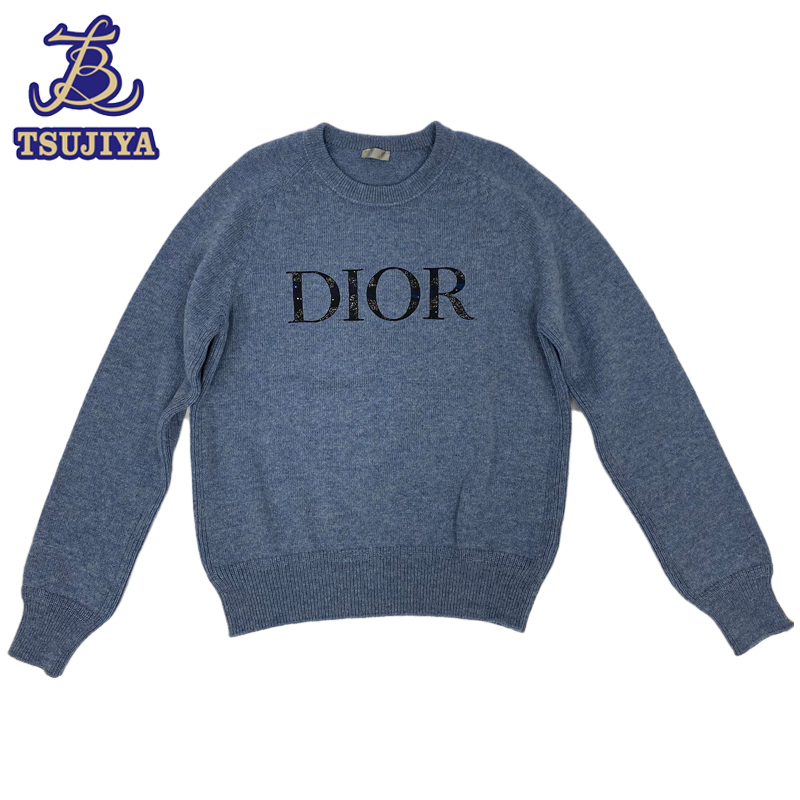 珍しい Dior ディオール メンズ ニット セーター ブルー DIORロゴ #XXL