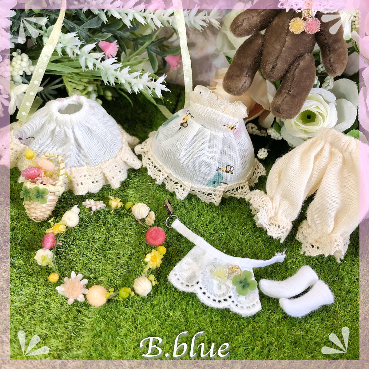 **B.blue**プチブライス アウトフィット outfit くまさんと初夏のおさんぽ*お洋服9点セット★手作り★_画像9