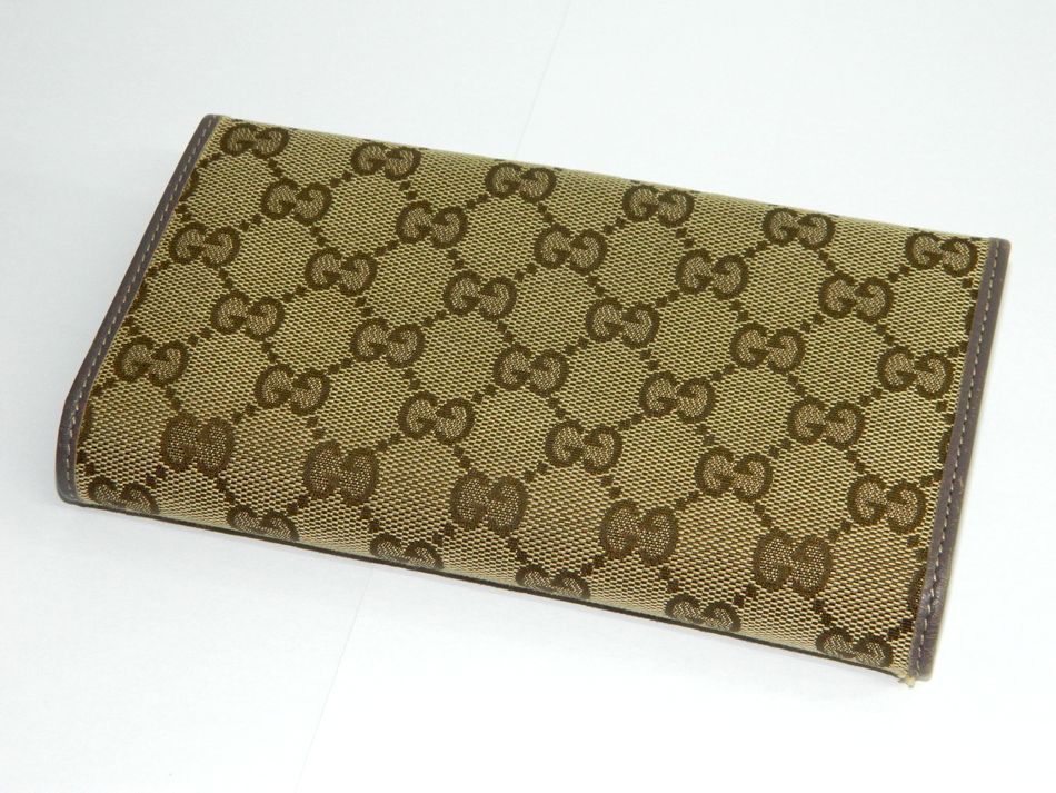 中古 GUCCI 長財布 リボン プリンシー 二つ折り長財布 257005 2067 GGキャンパス レザー ベージュ系 パープル系 グッチ USED品 リサイクル_画像2