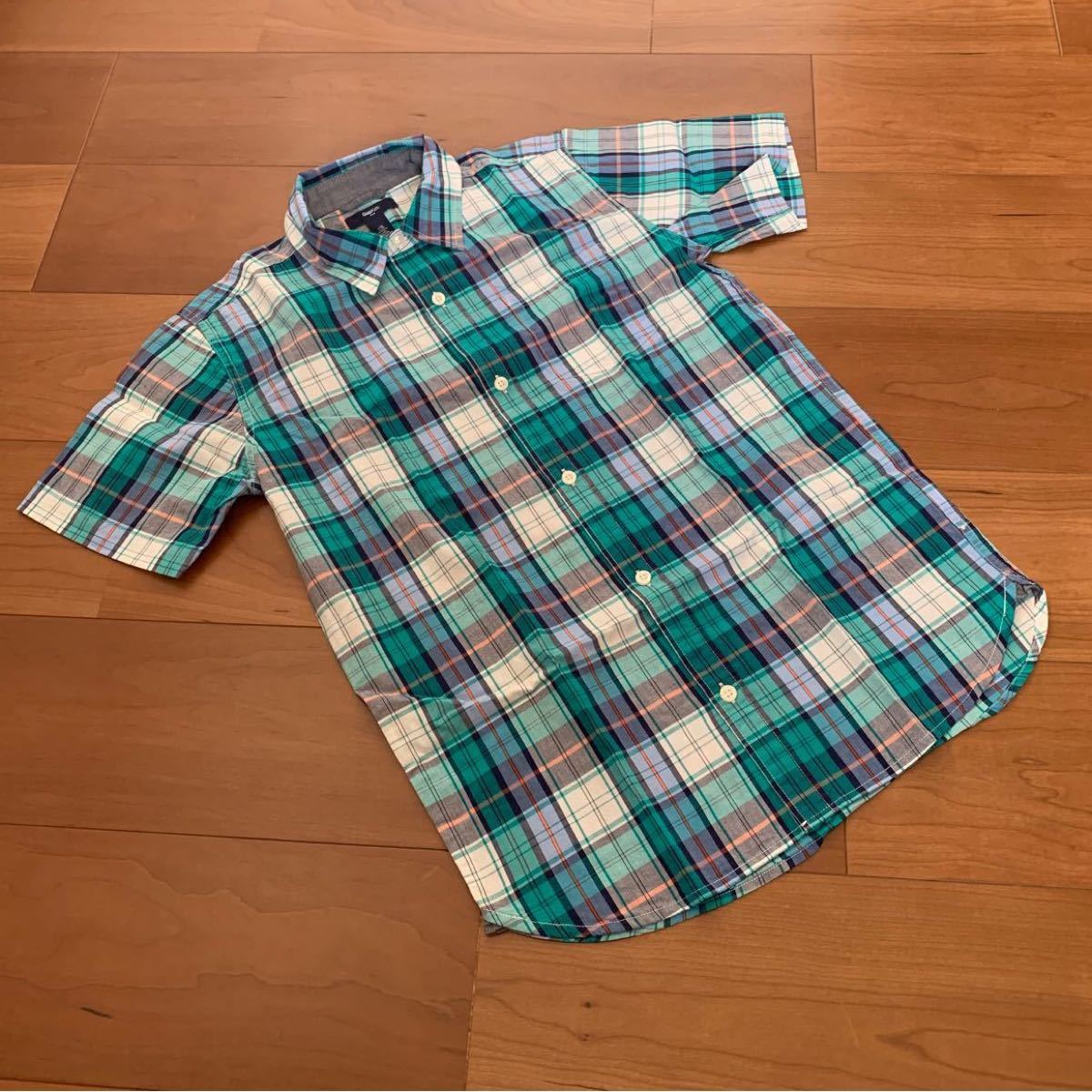 PayPayフリマ｜ギャップ GAP 半袖シャツ チェックシャツ 150 ブルーグリーン系