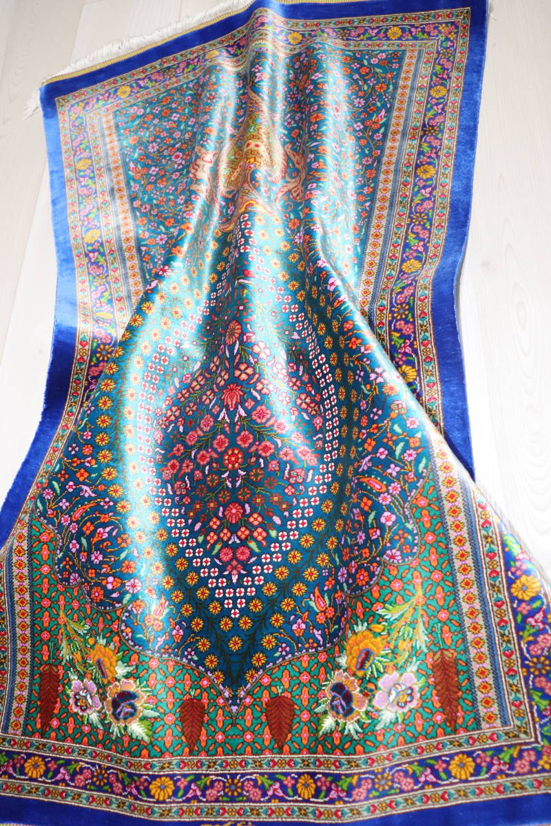 [おすすめ品]最高級 手織り 証明書付 ペルシャ絨毯 Qom クム産 シルク 100% 絨毯バッグ付 壁掛けサイズ No.11011 - 8