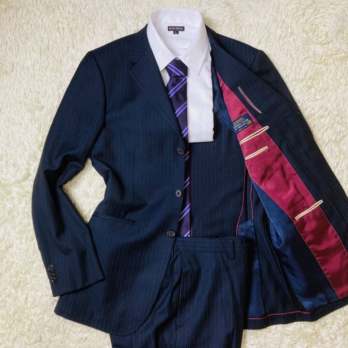 メンズ新品☆Paul Smith コレクション ダブルスーツ 裏地桃色☆L☆黒スーツ