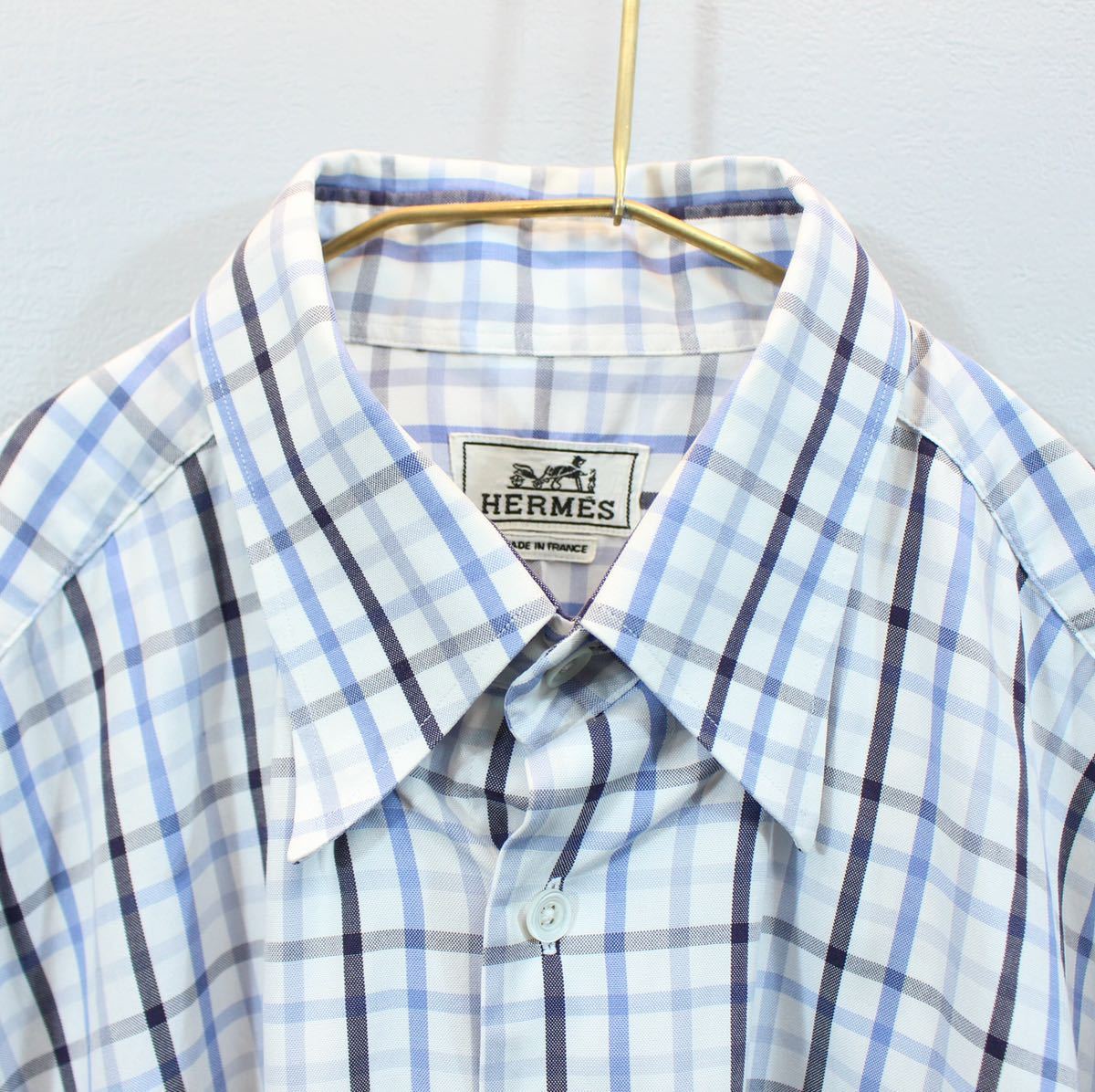 HERMES SERIE BUTTON CHECK PATTERNED LONG SLEEVE SHIRT MADE IN FRANCE/エルメスセリエボタンチェック柄長袖シャツ_画像6