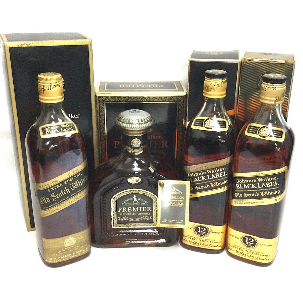 ●古酒 JohnnyWalker BLACK LABEL 12年/PREMIER/Extra special ジョニーウォーカー プレミア エクストラ スコッチウイスキー 4本 未開栓