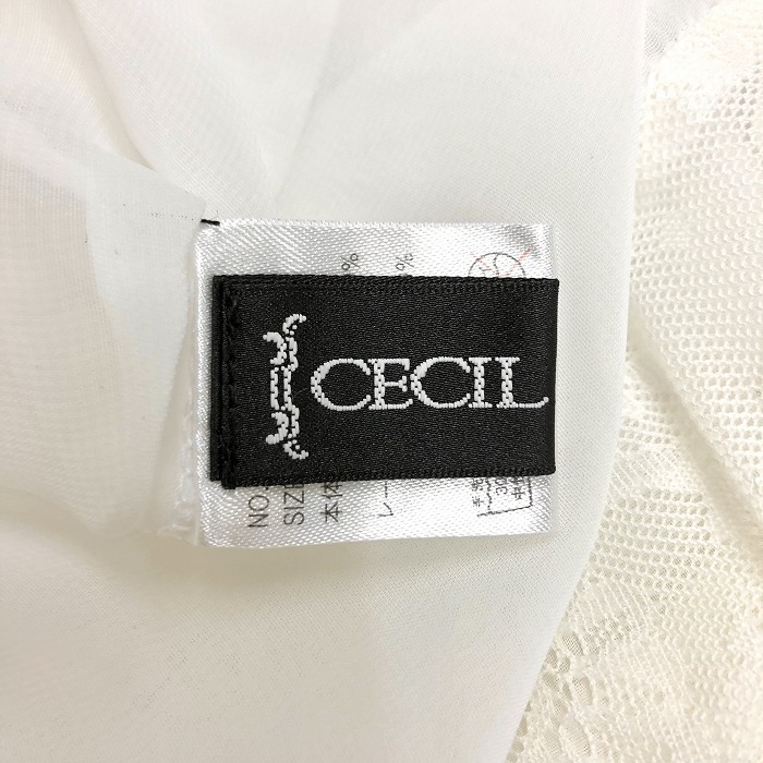 CECIL McBEE セシルマクビー M レディース 薄手 透け感 シフォンブラウス シャツ ドルマンスリーブ 花柄レースヨーク 5分袖 ポリ100% 白_画像4