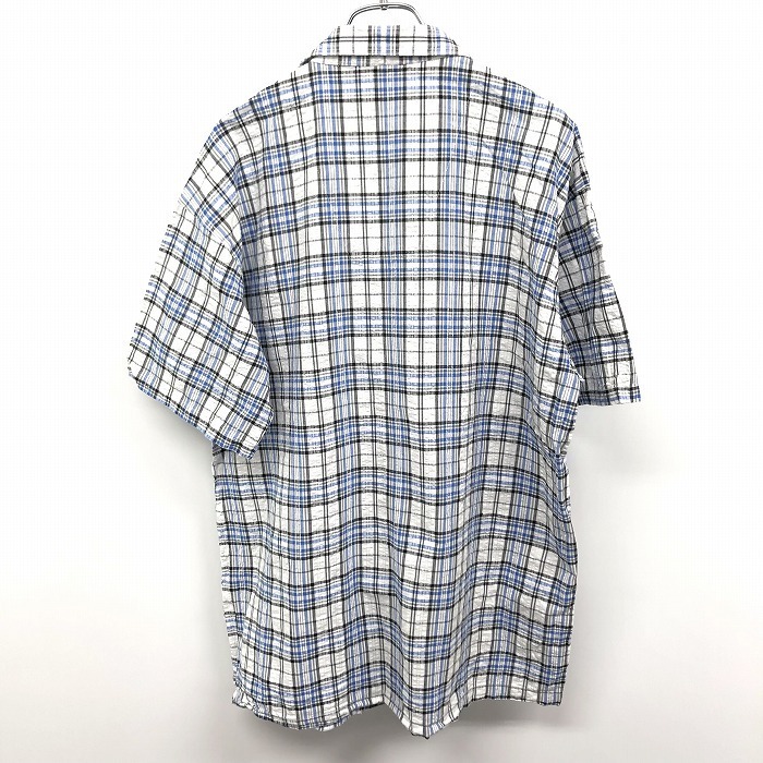 EDWIN エドウィン L メンズ クレープ シアサッカー オープンカラー シャツ チェック 半袖 綿100% ブルー×ブラック×ホワイト 青×黒×白_画像2