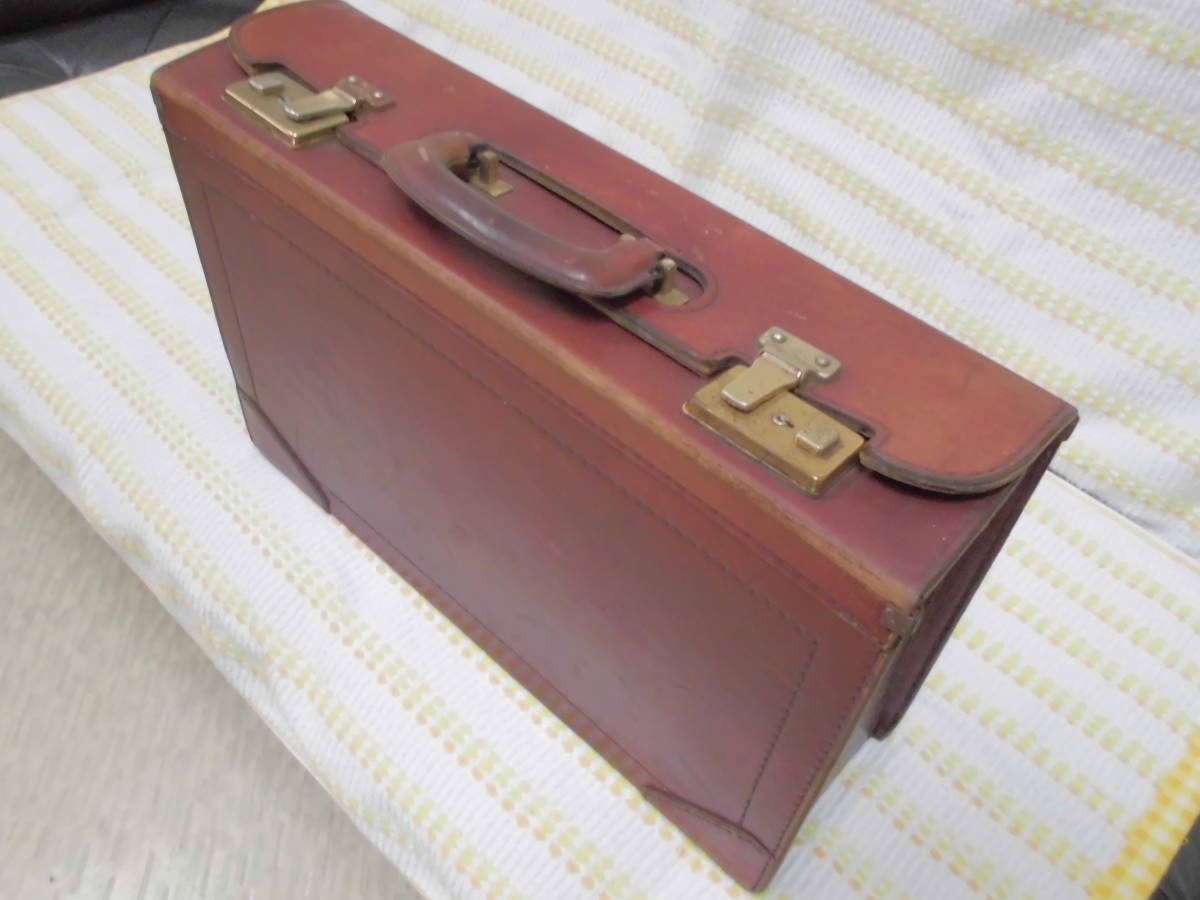 * Taisho * Showa Retro * античный * практическое использование возможность! кожаный сумка "Boston bag" * портфель * ящик для одежды * дипломат ( размер :35×29×13cm)