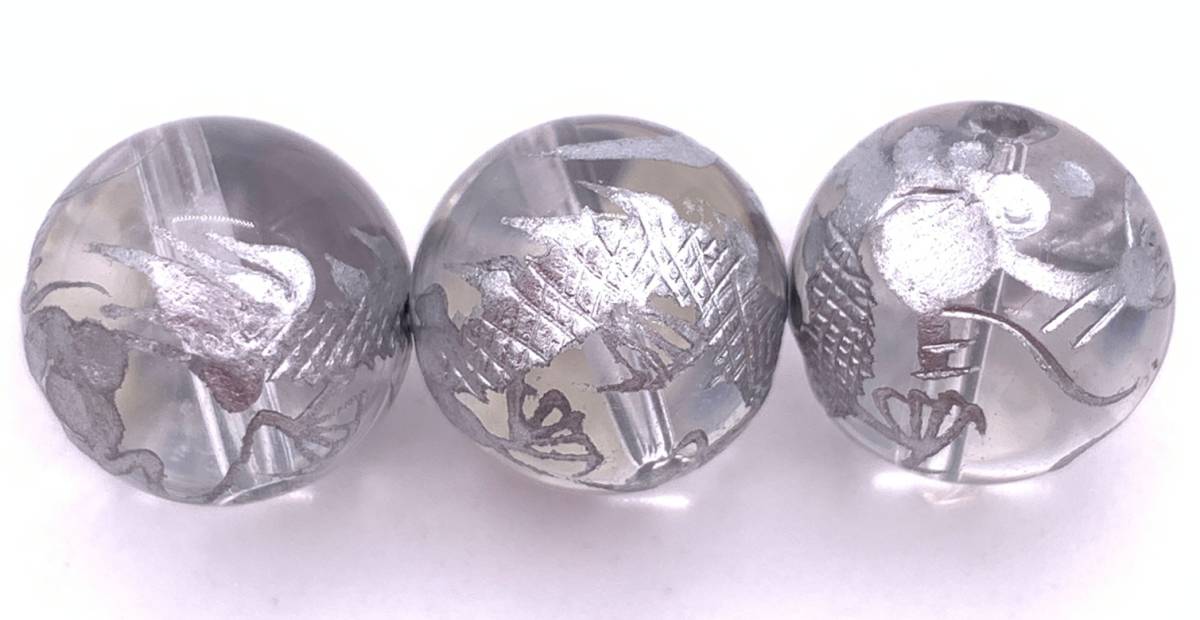 天然石水晶銀彫り青龍12mm玉＆ラブラドライト&アメジストのブレスレット_画像2