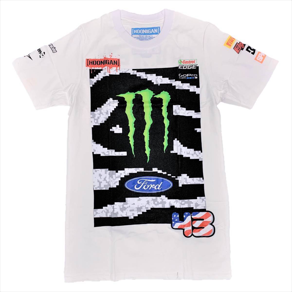 HOONIGAN RACING フーニガン MONSTER ENERGY モンスターエナジー USフラッグ43 Kenblockオフィシャル Ｔシャツ ホワイト M 並行輸入品