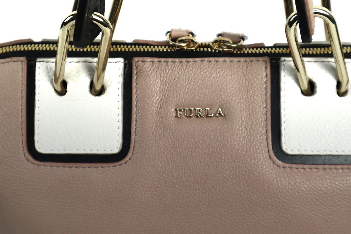 FURLA フルラ ハンドバッグ トートバッグ ドーム型 バイカラー レザー ピンク グレージュ ロゴ ゴールド金具