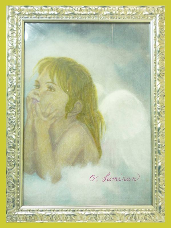 がございま 肉筆 サイン入り 絵画 O.Bumiran 天使 エンジェル 女の子