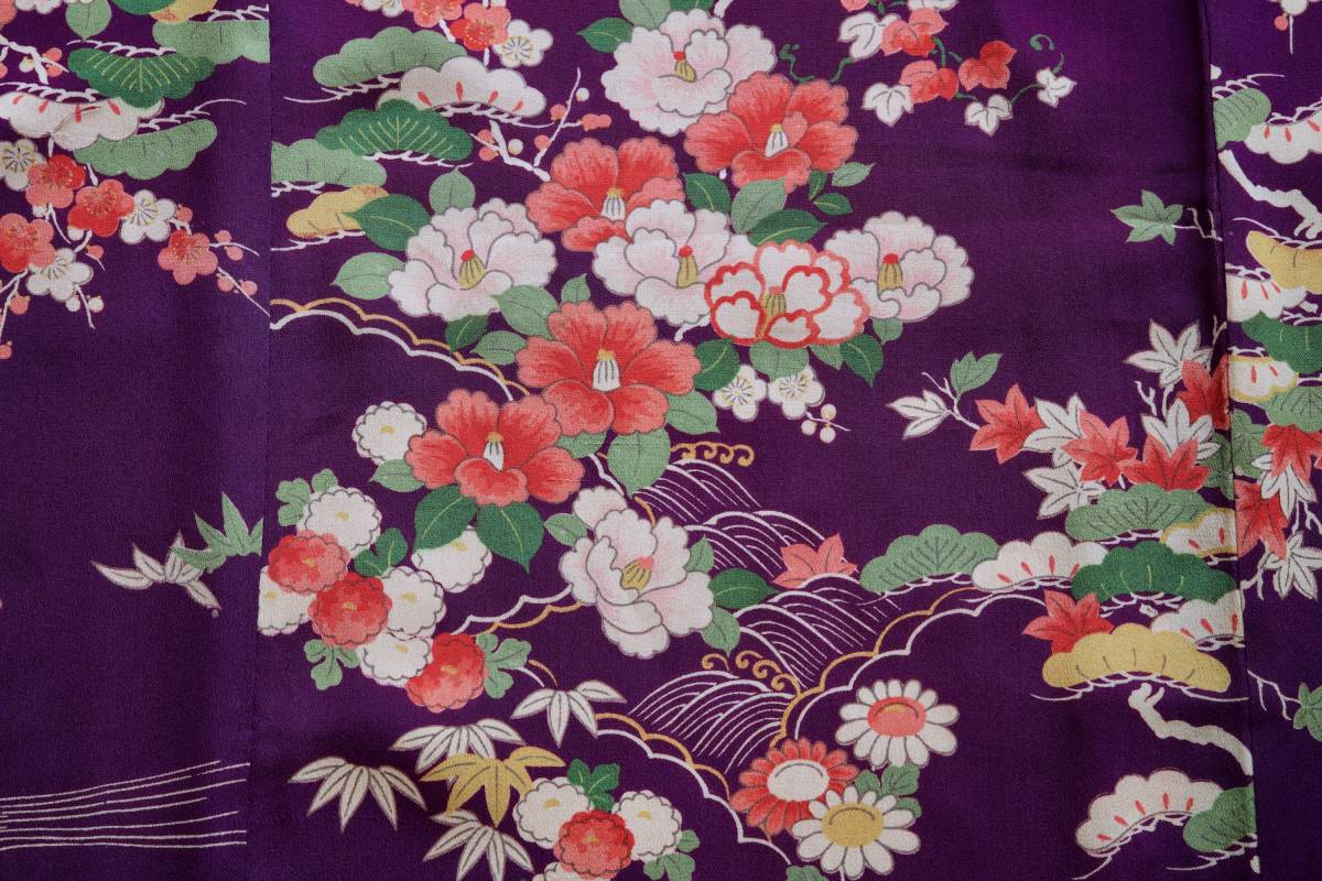 入園入学祝い アンティーク袷着物　34 四季の花 アンティーク着物