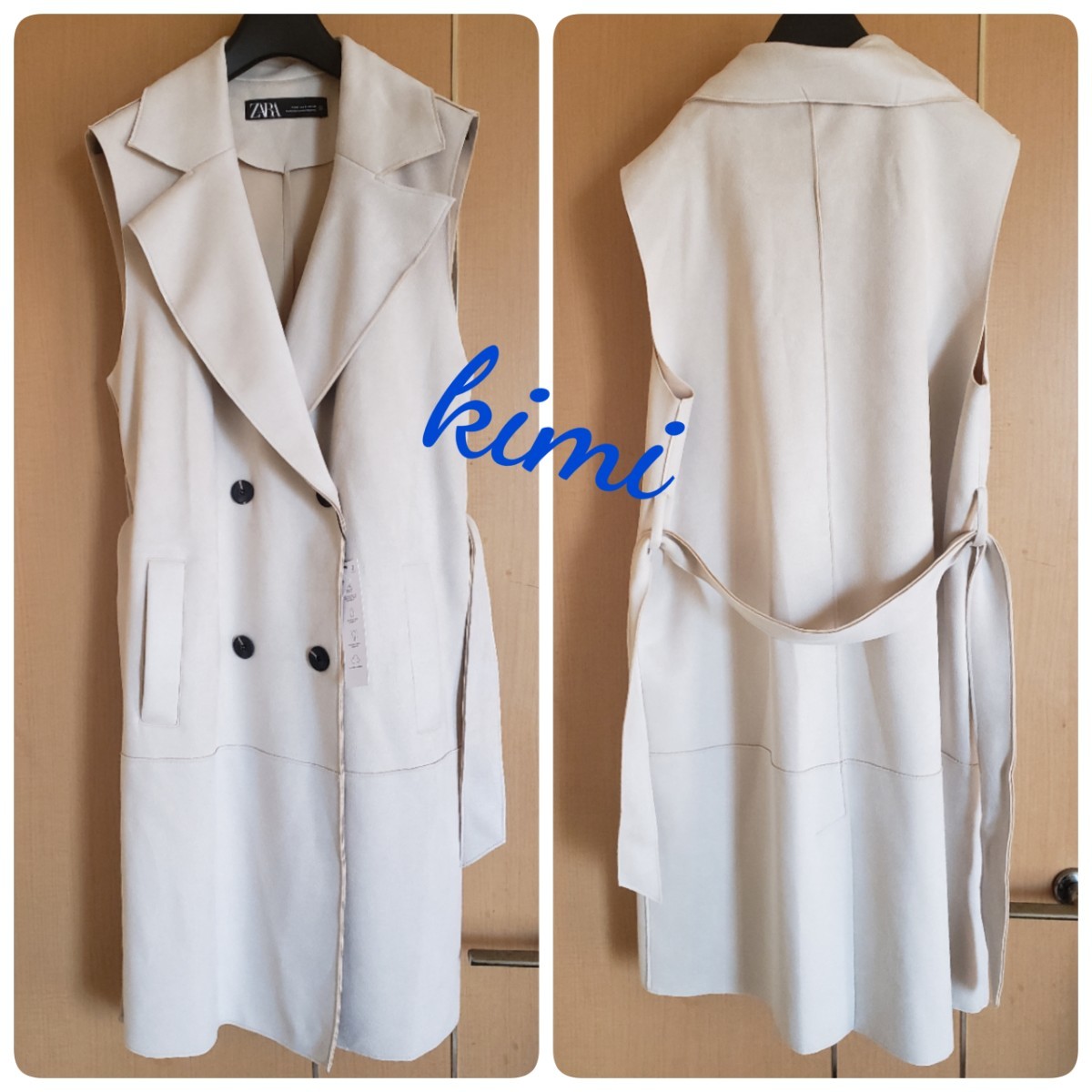 ZARA (XS エクリュ) ベルト付きスエード風ベスト ジレ ダブル ZARA (XS エクリュ) ベルト付きスエード風ベスト ジレ ダブル