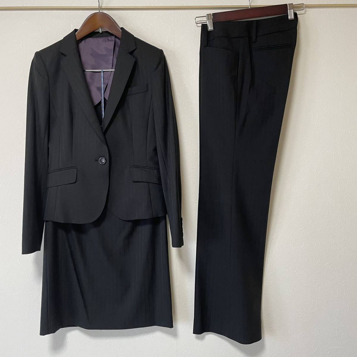 超美品】RU アールユー パンツスーツ 三点 2 OL ビジネス 春秋冬 黒