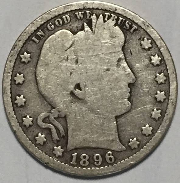 アメリカ1896s年クォーター銀貨シルバー25セント 1896s Barber Silver Quarter 25 cent