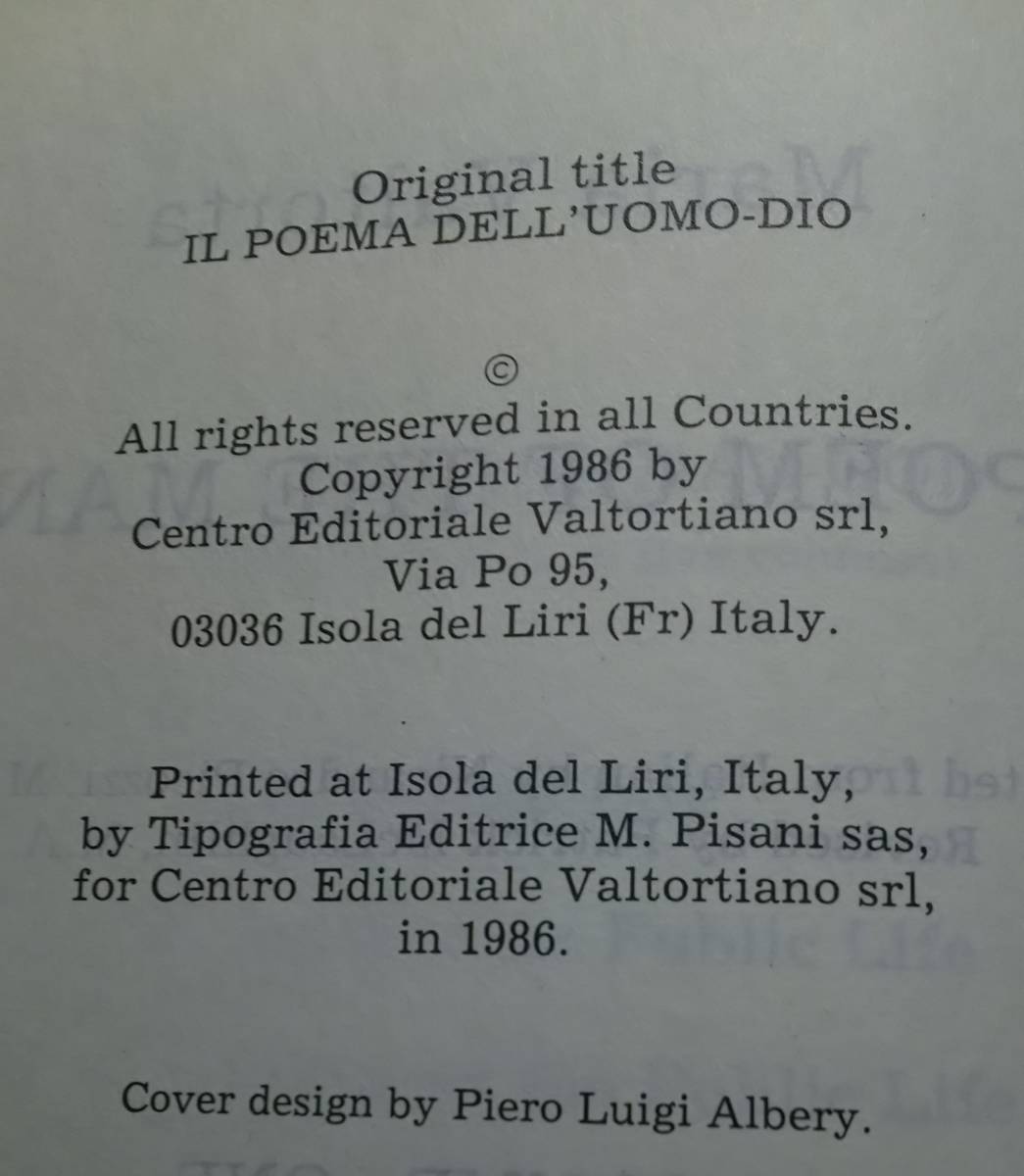 洋書「Maria Valtorta the poem of the man-god volume one」 詩集/マリア・ヴァルトルタ/ローマ・カトリック/キリスト教/フランシスコ会