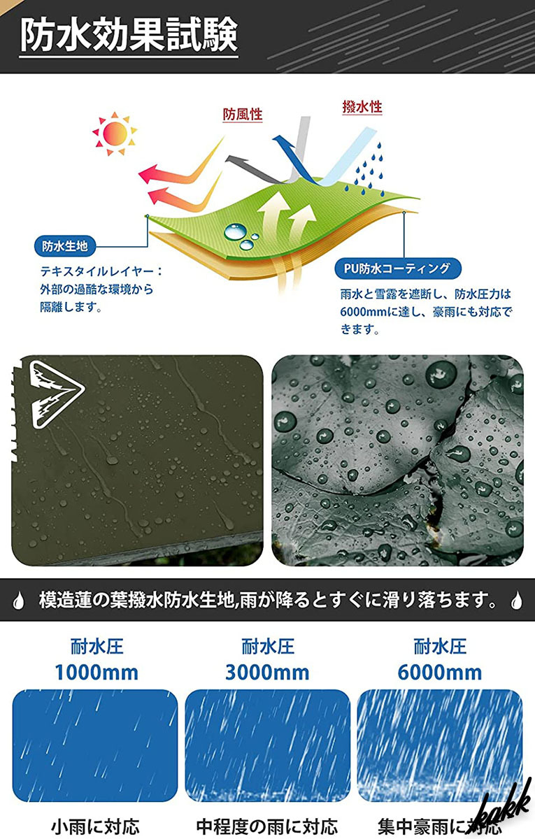 【急な大雨でも安心】 スクエアタープ 300×500cm シームテープ 耐水圧6000mm UVカット グロメットロープ アレンジ自由 グリーン BBQ