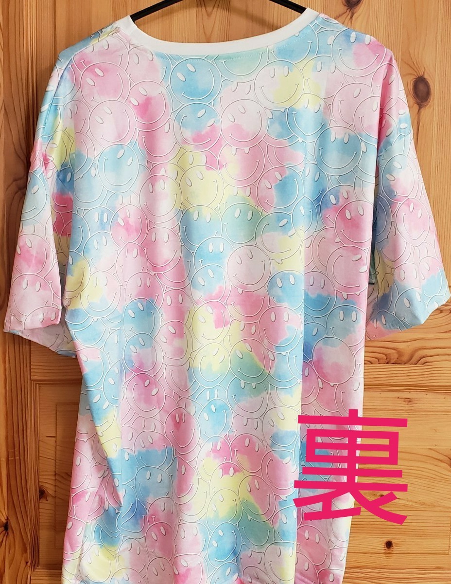 タイダイ Tシャツ オーバーサイズ ヒップホップ Mサイズ スマイル 虹色