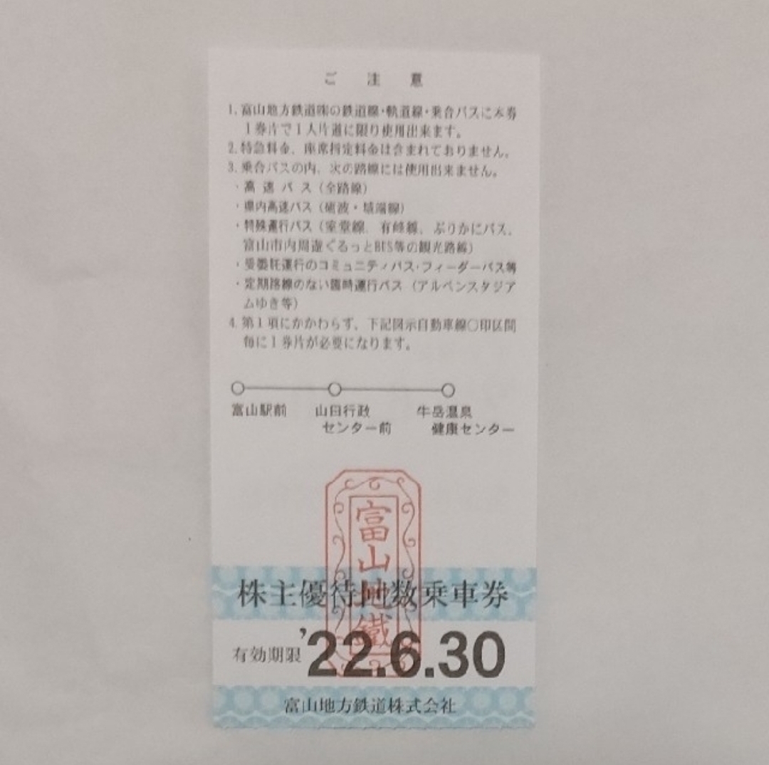富山地方鉄道 株主優待乗車券 1枚 2022.06.30まで有効_画像2