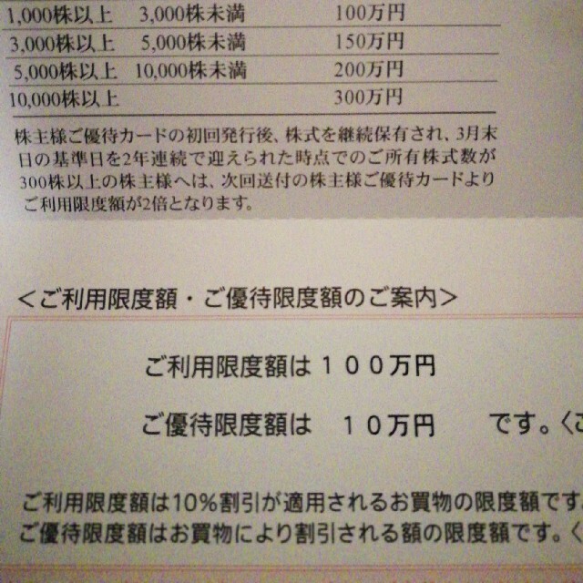 三越伊勢丹ホールディングス 株主優待カード(利用限度額100万円)（優待限度額10万円） ■2022年7月31日まで有効_画像2